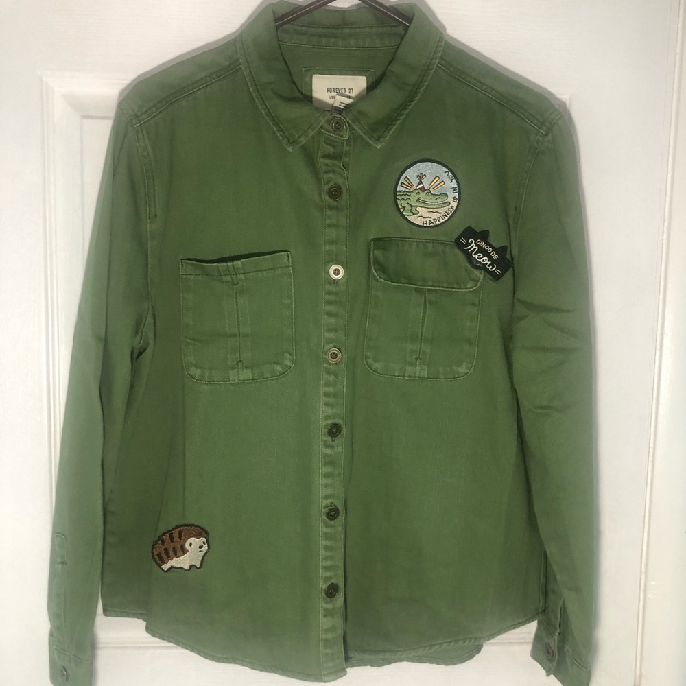 Army green denim jacket